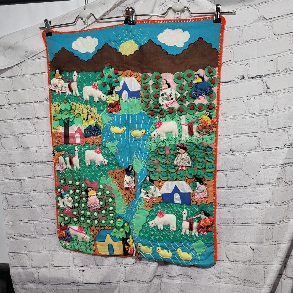 Peruvian Wall Art Tapestry textile Folk Art embroidered 3D
